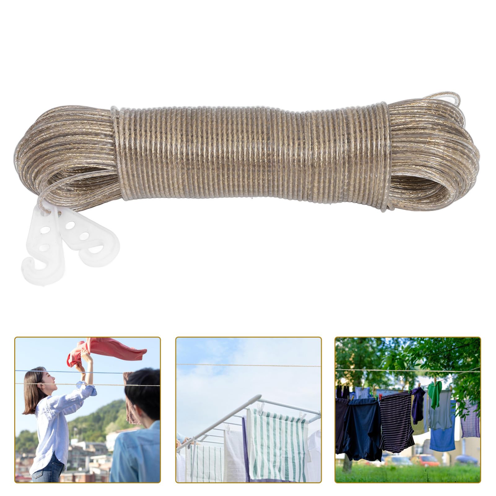 Didiseaon Corda Stendibiancheria Super Resistente 50m Anima in Acciaio Rivestita in Pvc, Design Antiscivolo per Asciugatura in Campeggio e Uso Domestico