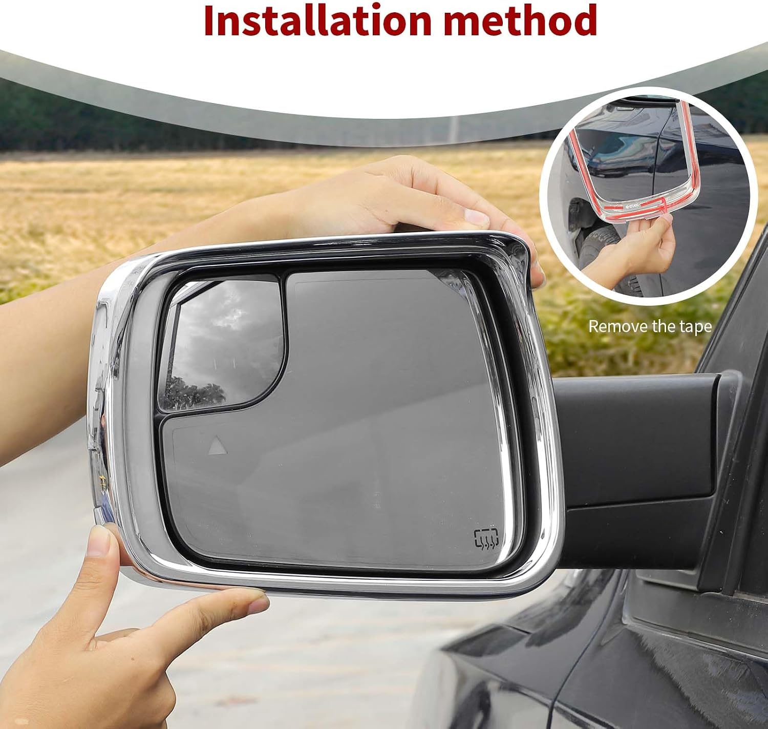 for RAM Side Mirror Rain Guard Trim Cover Compatible with Dodge RAM 2018 up Chrome Exterior Accessories 2pcs