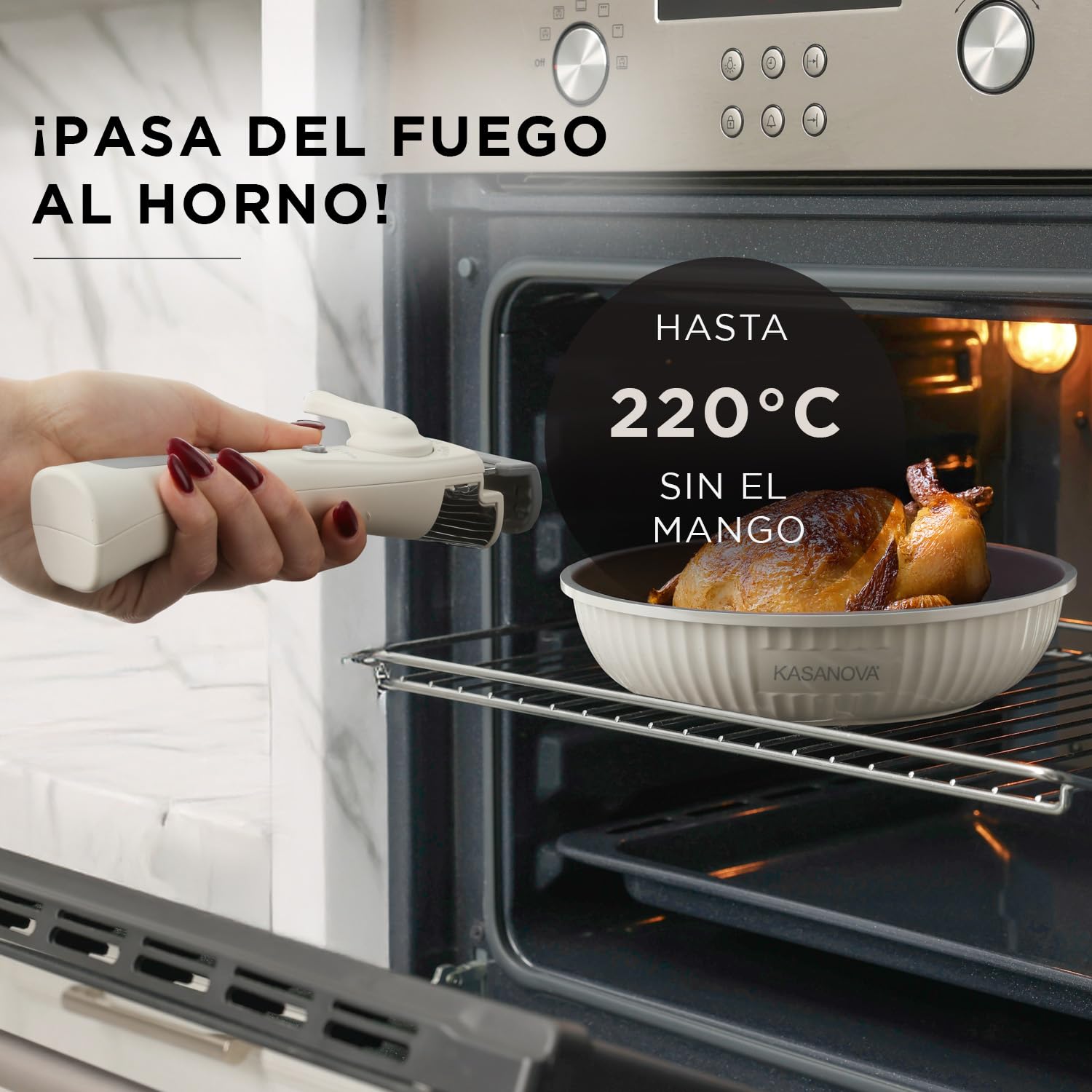 KASANOVA 9 ollas y sartenes con mango desmontable, revestimiento antiadherente de cerámica, juego antiadherente apilable, apto para horno, apto para inducción, sin PTFE, PFAS, PFOA, plomo, cadmio,
