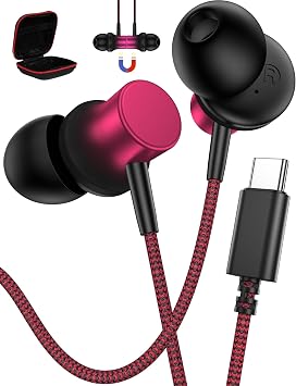 USB C Earbuds for Samsung Galaxy S25 S26 Ultra S24 S23 FE S22 S21 Plus in Ear Noise Isolation HiFi Stereo Android Headphones Nylon Braided Wired Earphones with Mic Headset for iPhone 17 16 15 Pro Max