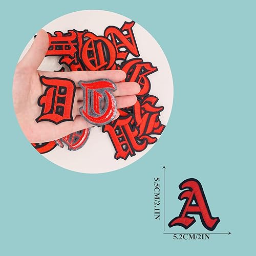 Miniatura 3 de LSparhes Parches de letras góticas para ropa chaquetas mochilas sombrero planchar y coser tela bordada de 2 pulgadas alfabeto griego vintage gótica