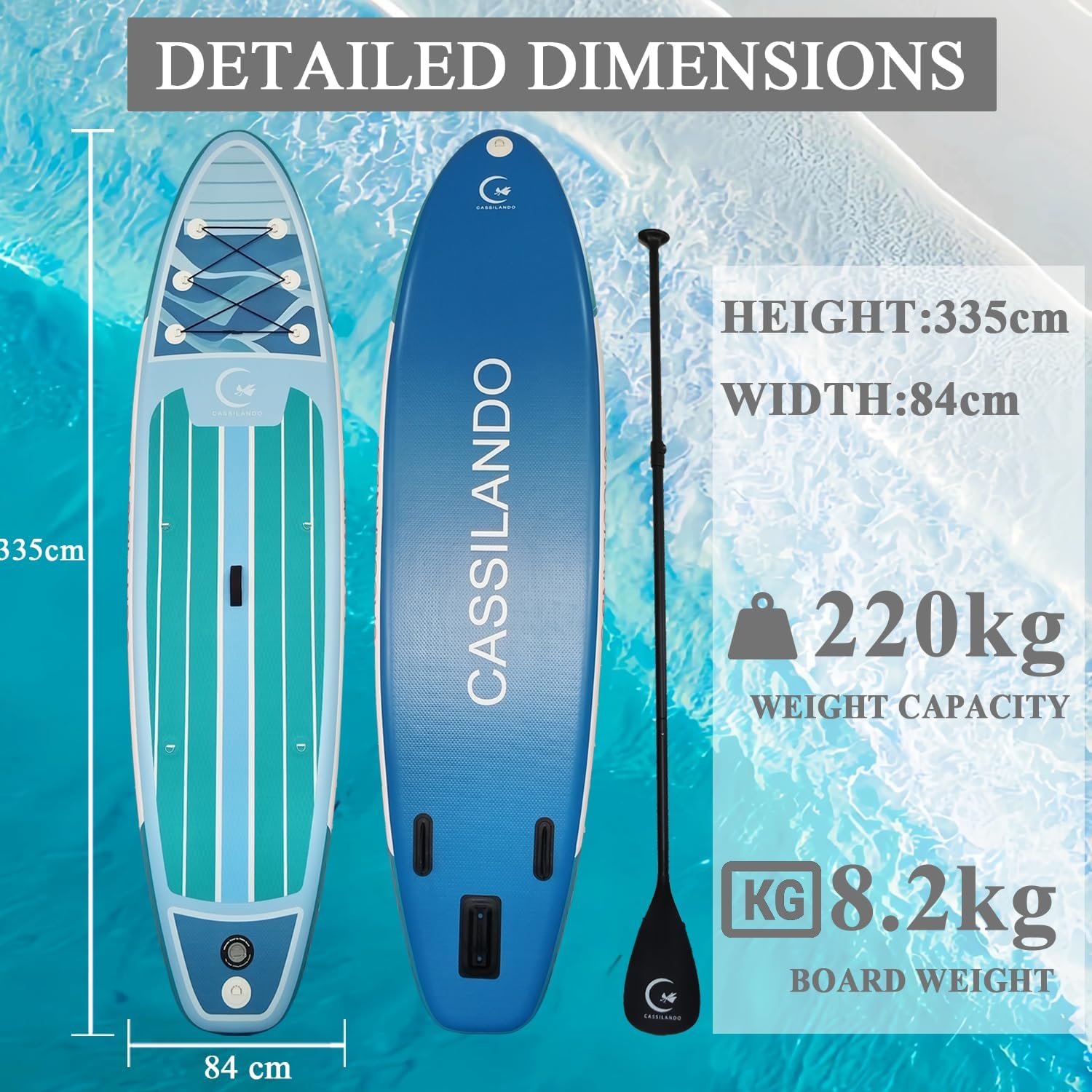 CASSILANDO Inflatable Stand Up Paddle Board, SUP Board, 10'6'' Ultra-Light Surfboard with Adjustable Paddle, Fins, Backpack & Leash, Paddling Board for Both Youth and Adults for Lake & Sea
