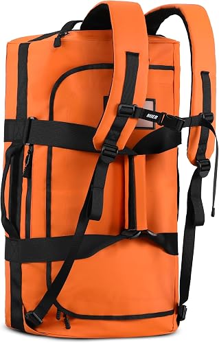 MIER Water Resistant Backpack Duffle Heavy Duty Convertible Duffle Bag with Backpack Straps for Gym, Sports, Travel, Orange, 60L, Heavy Duty Duffle Backpack
