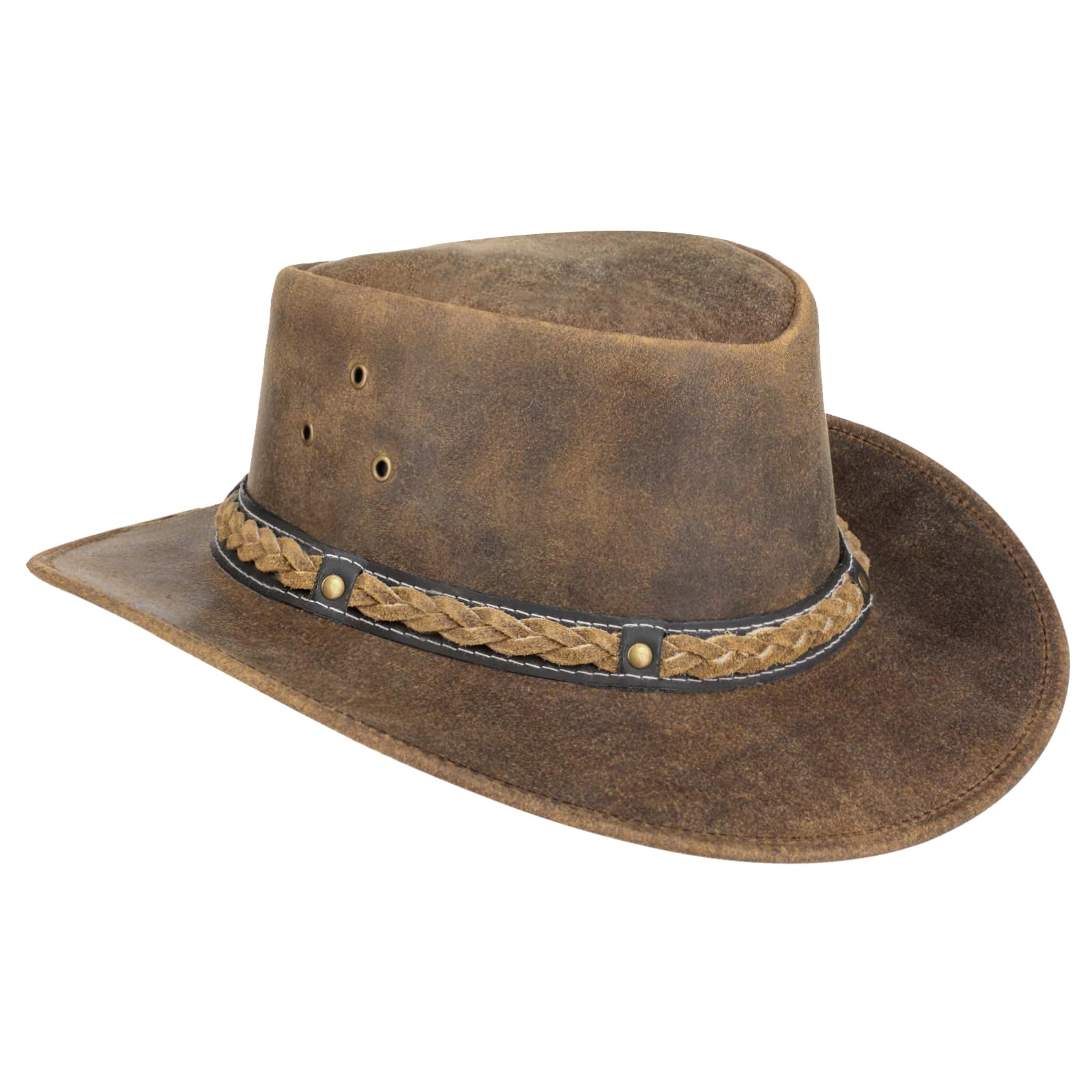 Pamposh Cowboy Chapeau pour Hommes & Femmes-Prime Cuir Australien Chapeau-Léger Mainfait Occidental Hat-Modifiable Large Bord Cowgirl Hat