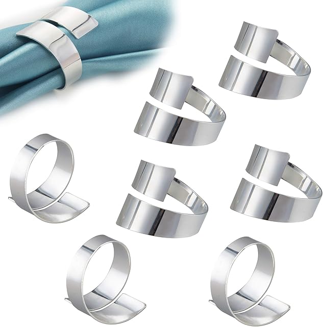 Feyarl 8 Pcs Napkin Rings Metal Napkin Holders for Wedding Dinner Party Banquet Festival Table Decor (Silver)