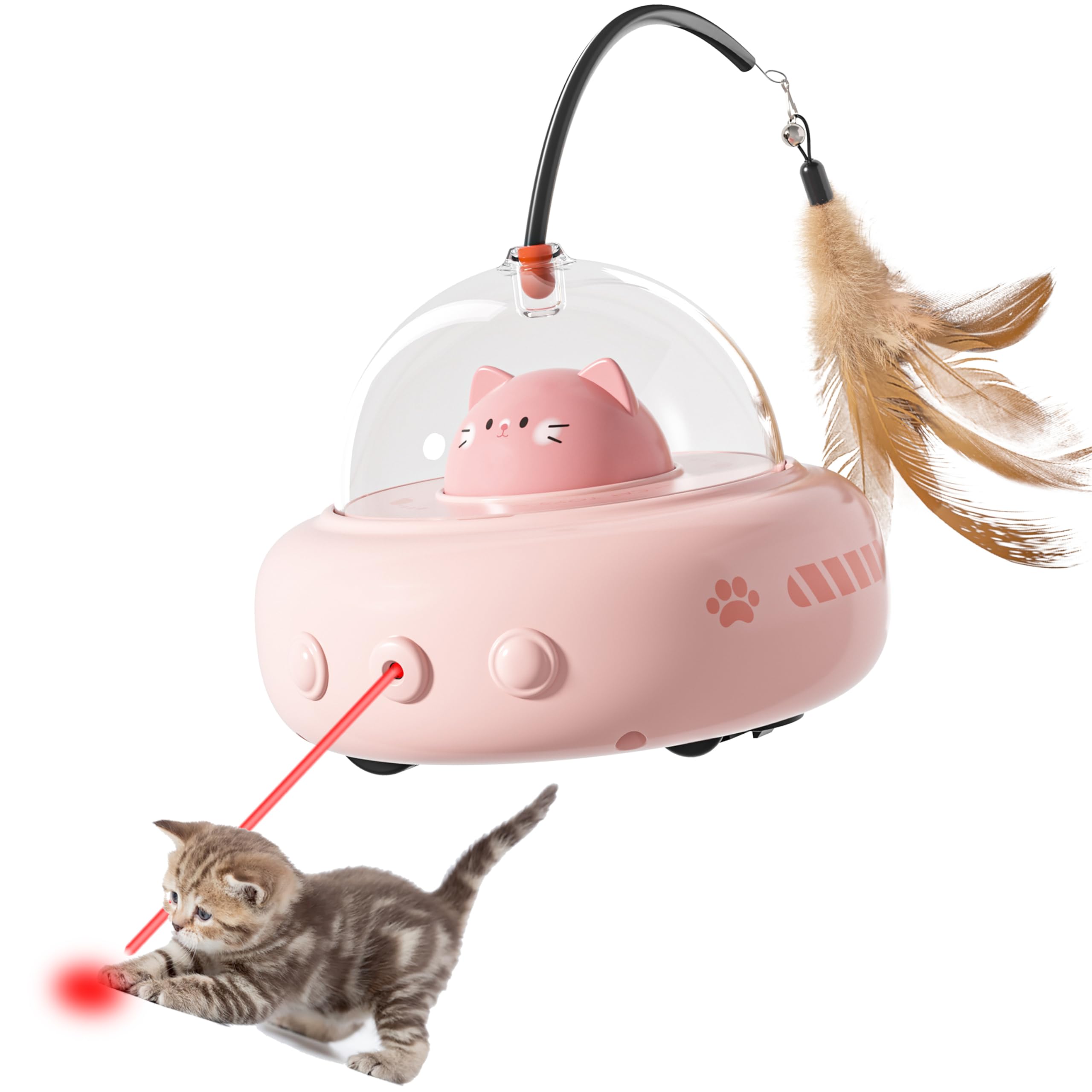 hooroor Laser Cat Toy for Indoor Cats,2 in 1 UFO-Vehicle Automatic Motion with Feather,Rechargeable Electronic Smart Sensor,Interactive Toys for Bored Cats/Kittens/Dogs,Ideal Gift for Pet Lover