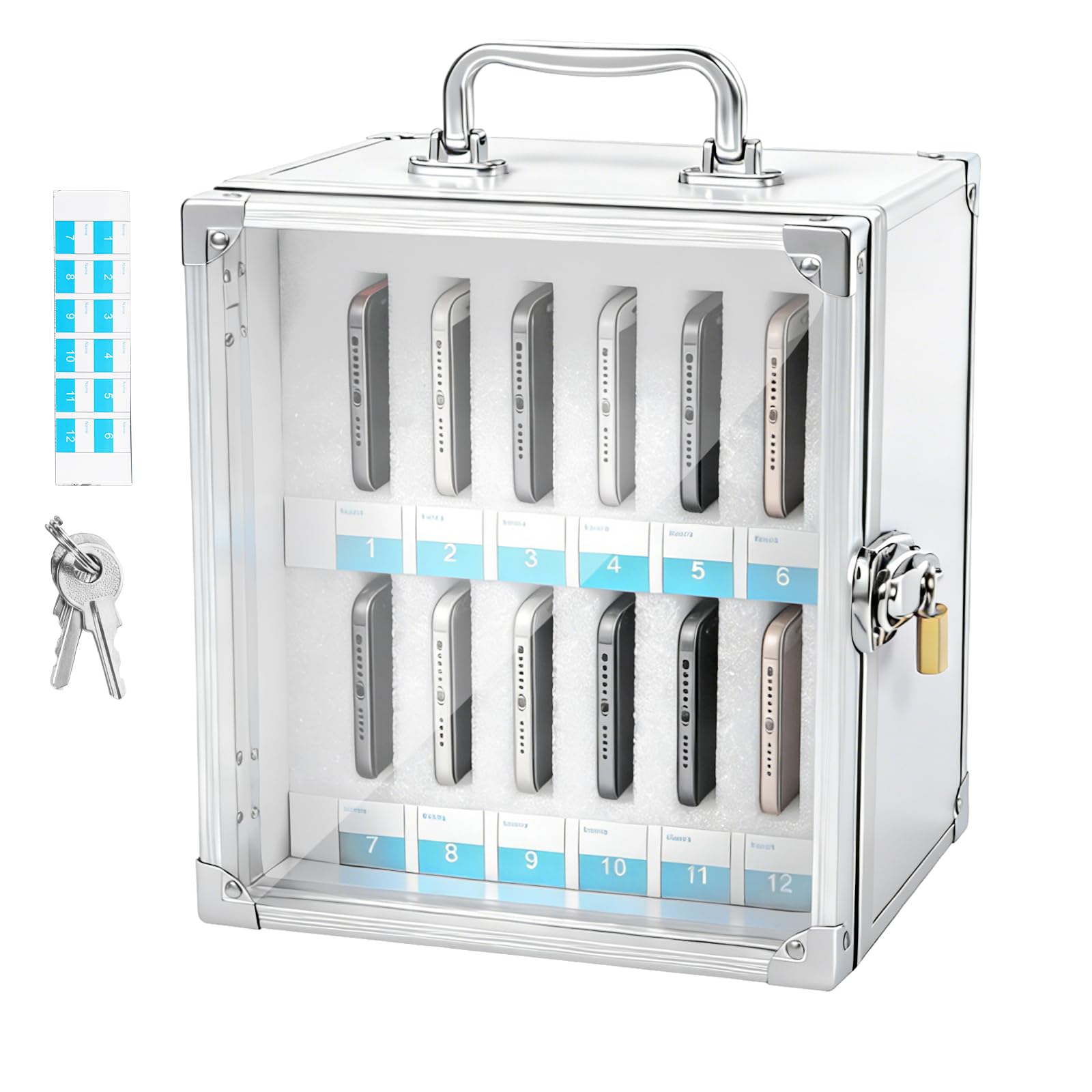 Zhjiutak 12 Slots Cell Phone Locker,Mobile Phone Storage, Aluminum Alloy Lockable School Classroom Put Mobile Phones Storage Cabinet for Exam Room Meeting