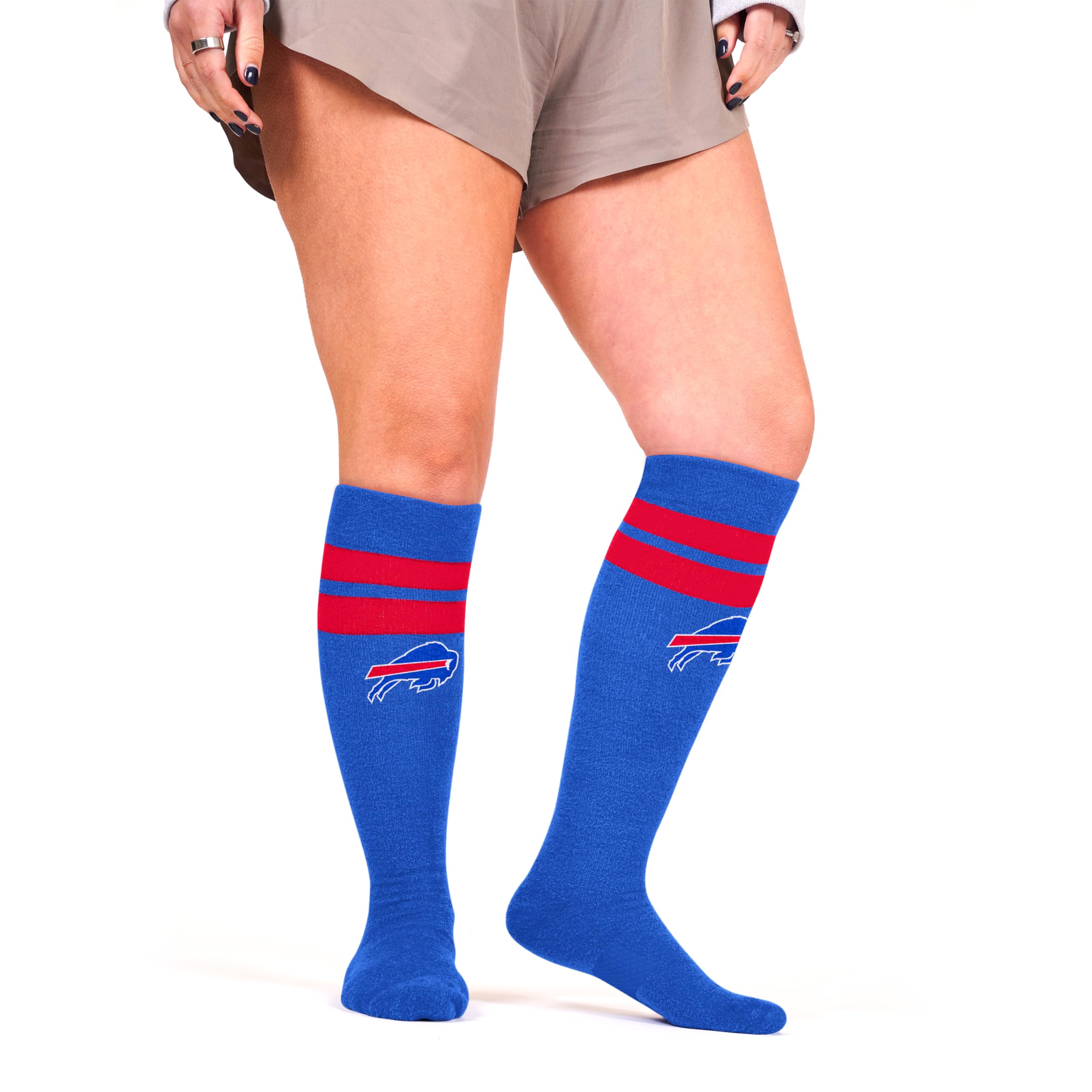 For Bare Feet NFL BUFFALO BILLS Cozy Feather Compression Varsity Stripe Team Color Large/Extra Large