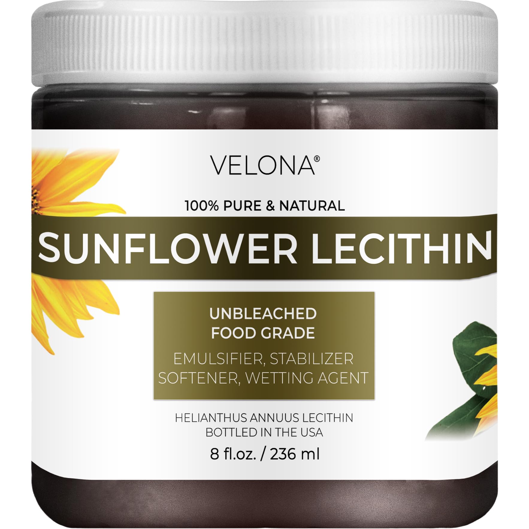 velona Pure Liquid Sunflower Lecithin 8 Fl Oz | Food Grade | Unbleached | Emulsifier, Stabilizer, Softener, Smoother, Wetting Agent | Use Today - Enjoy Results