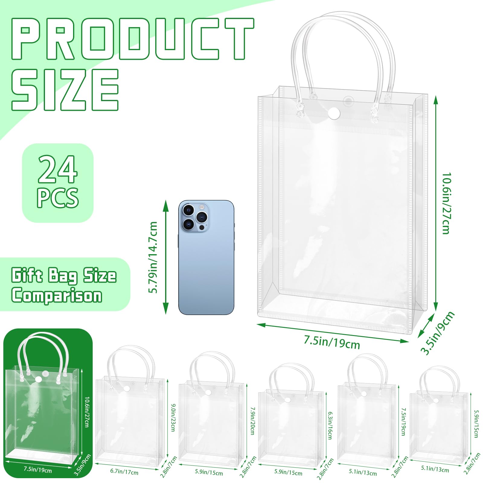 BadenBach 24 PCS Clear Gift Bags with Handles, 7.5 x 10.6 x 3.5 Inch Clear Plastic Party Favor Bag Transparent Goodie Tote Bag Gift Wrap Bags Bulk for Wedding Baby Shower Birthday Mother's Day