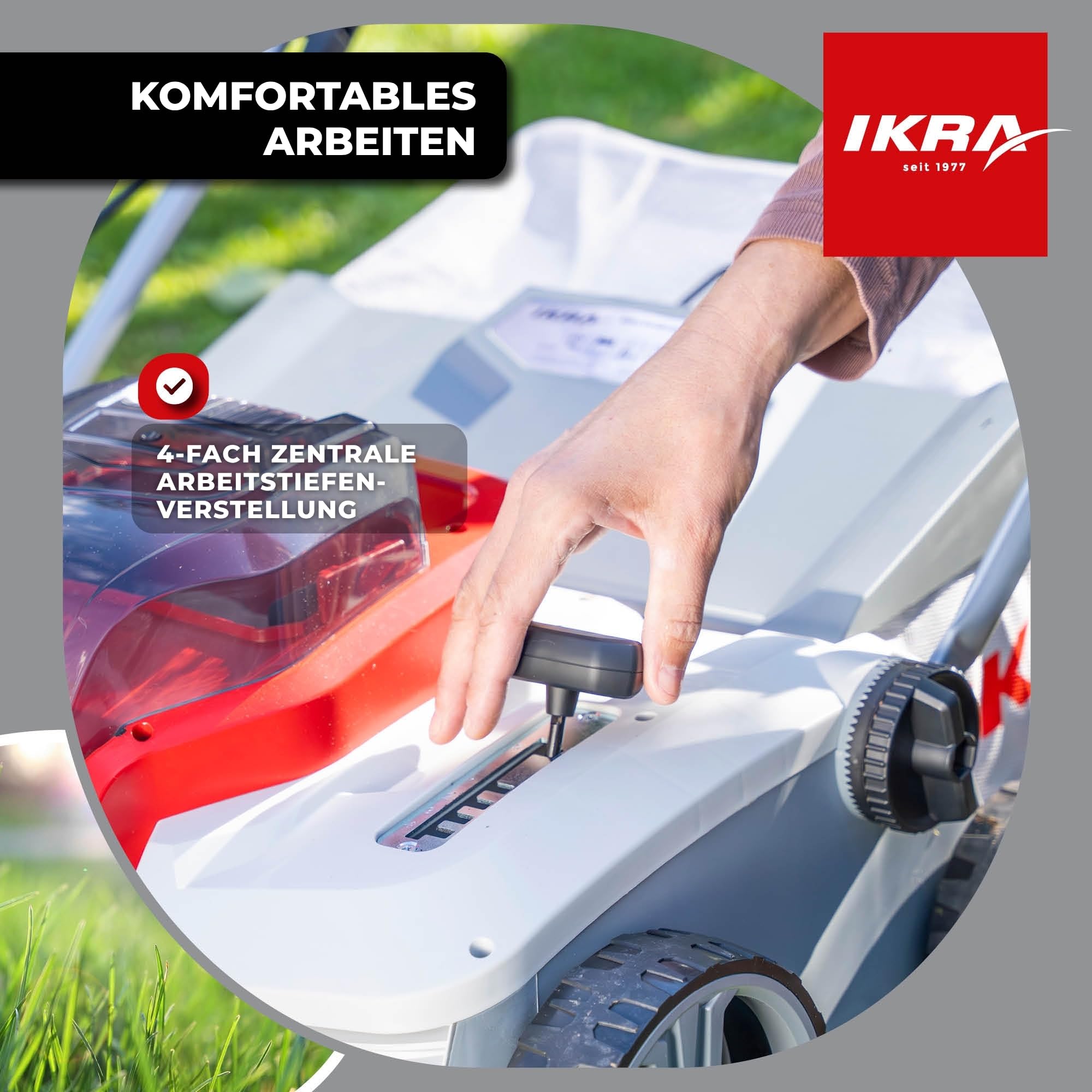 IKRA Akku Vertikutierer Rasenlüfter 3in1 IAVL 2-2032, Arbeitsbreite 32cm | Inkl. 2x Akku 20V 2,0Ah & Schnelllader, Fangkorb 30l, +3 bis -9mm, werkzeugloser Walzenwechsel, 20V-Akku-Familie von IKRA