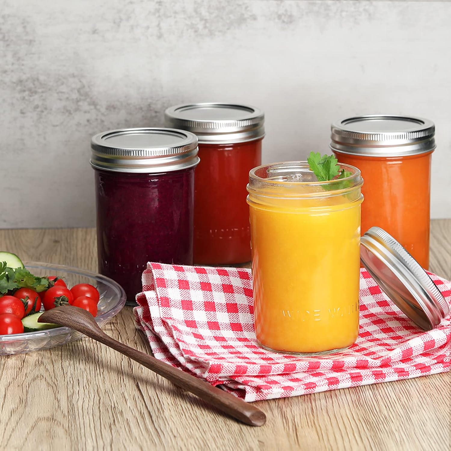 Mason Jars 8 oz Regular Mouth 15 Pack Glass Canning Jars with Airtight Lids and Bands, Small Half Pint Mason Jars for Preserving, Honey, Jam, Salads, Kitchen Spice, Baby Food, Milk Tea, DIY Project : Home & Kitchen