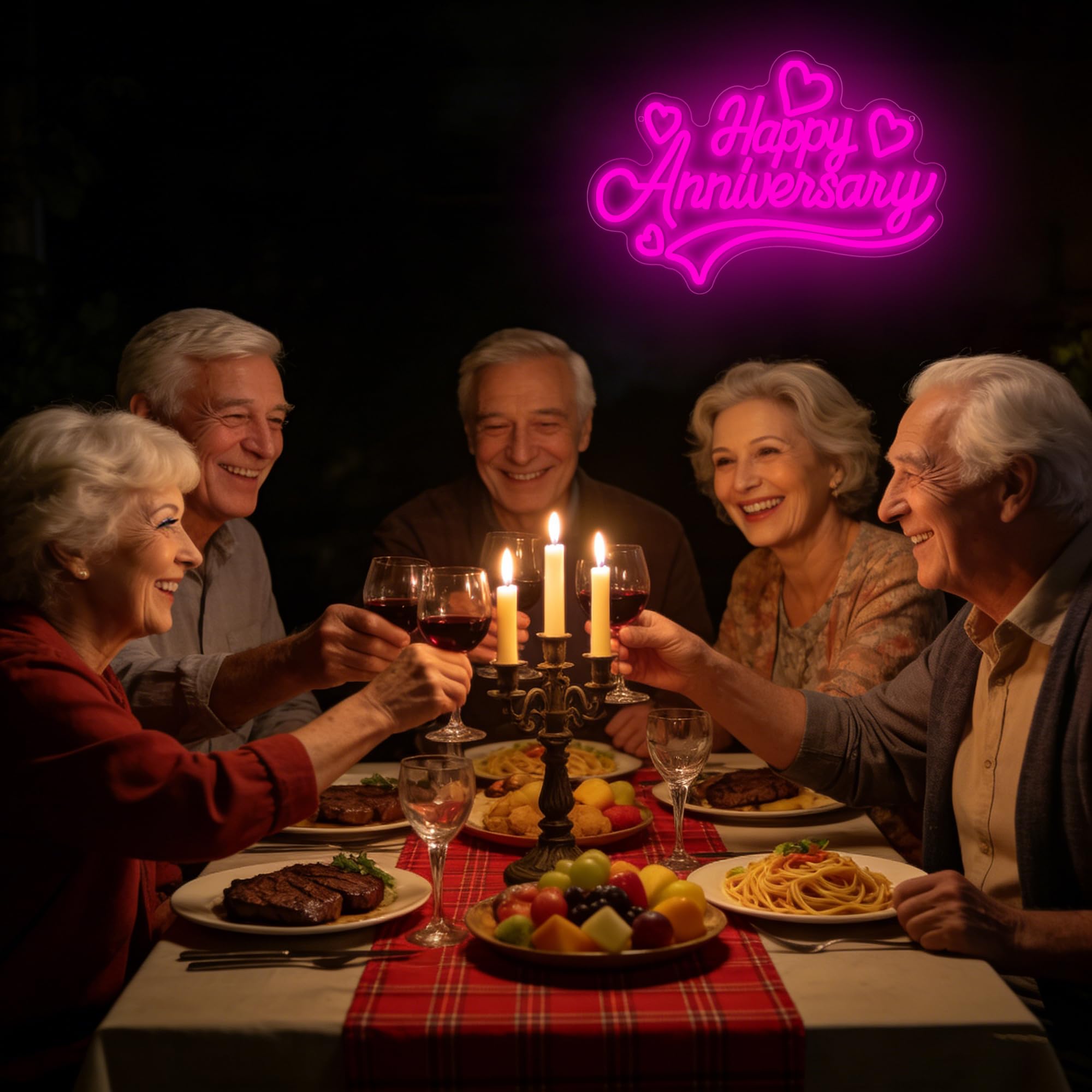 Neonschild mit Aufschrift "Happy Anniversary" für Wanddekoration, rosa LED-Licht, Herzhände, Neonlicht für Schlafzimmer, Mädchenzimmer, Hochzeitstag, Geburtstag, Party, Dekoration, Geschenke für sie
