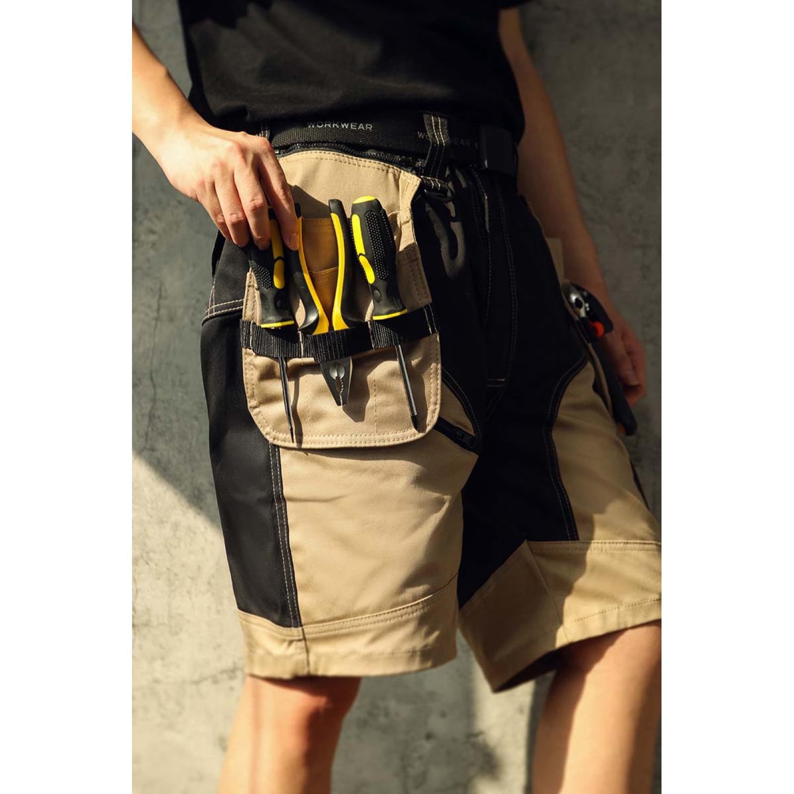 WORK IDEA Pantalones Cortos de Trabajo para Hombre, Pantalones Cortos de Verano Resistentes para Combate, múltiples Bolsillos, Bolsillos Cortos Desmontables