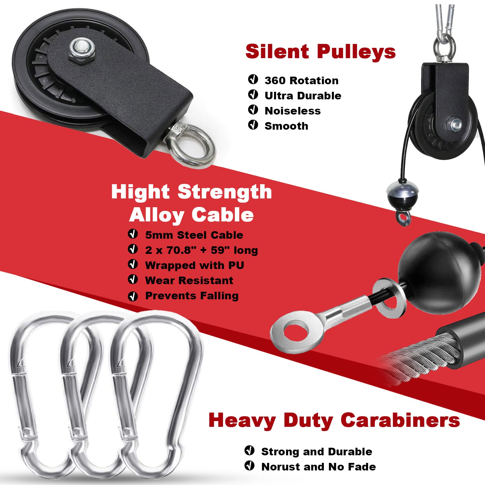 Favuit Kabelzug Fitness Kabel Latzug Unterarmtrainer Set, Gym Arm-Krafttraining Trizeps Seil Gewicht Fitnessgerät DIY Latzugturm Kabelzug Pulley System für Zuhause Gym Bizeps Curl Trizeps Armtraining
