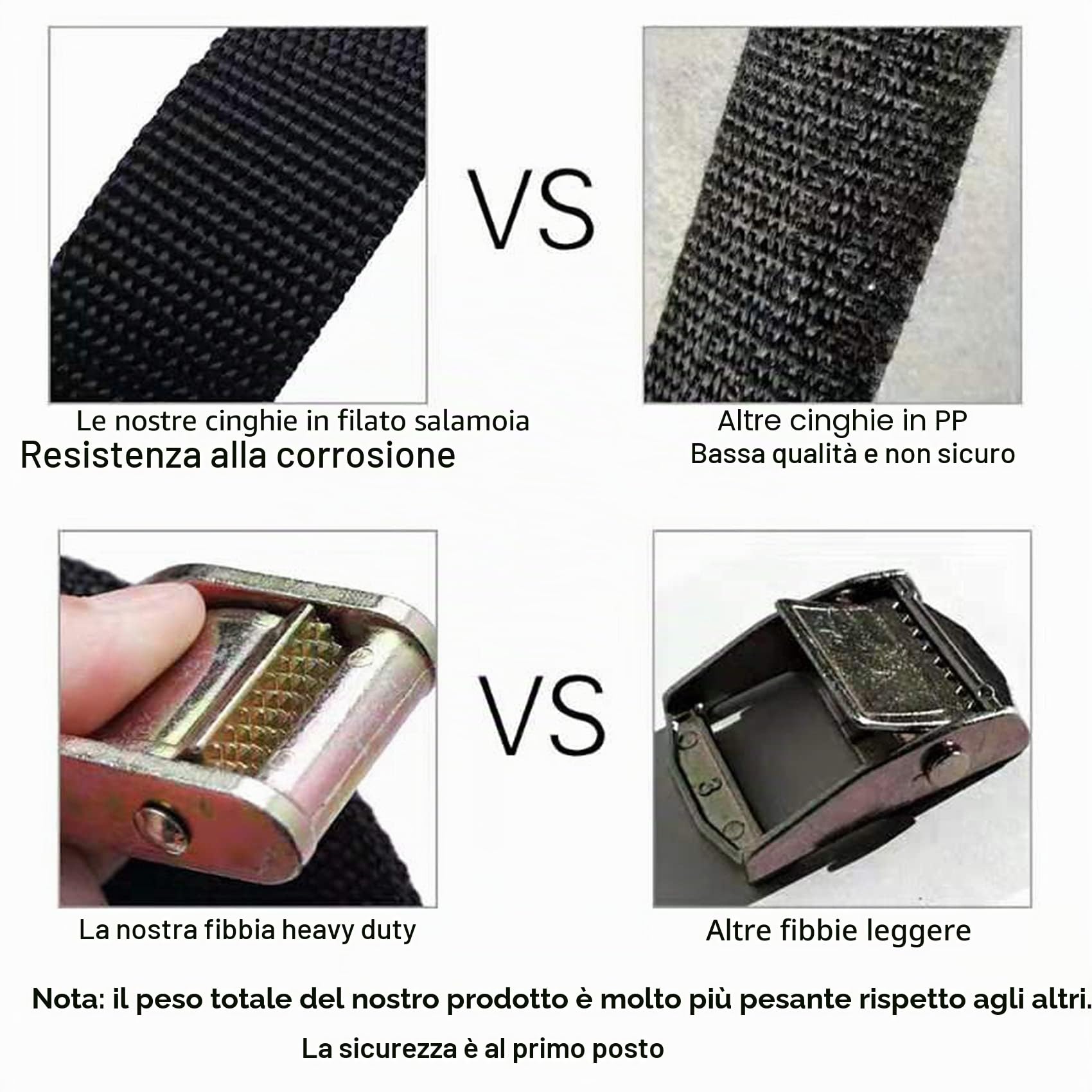 Ayaport Cinghie di fissaggio con fibbia a camma, 4 x 1000 kg, resistenza alla rottura, con ganci a S, per moto, kayak, auto, camion, barca, moto da cross, confezione da 4 (3 m)