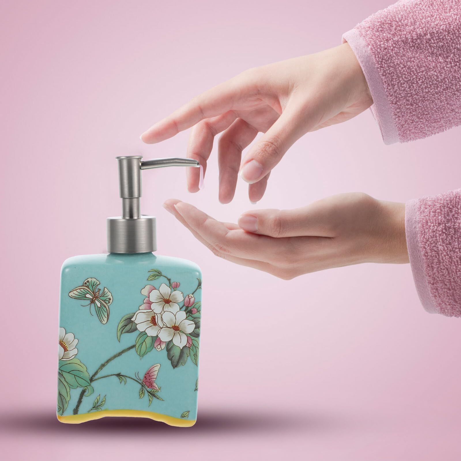 Keramischer Lotion Spender mit Pumpe Nachfüllbarer Seifenspender für Badezimmer und Shampoo Vintage Design in Fruchtgrün Praktisch und Einfach zu Bedienen