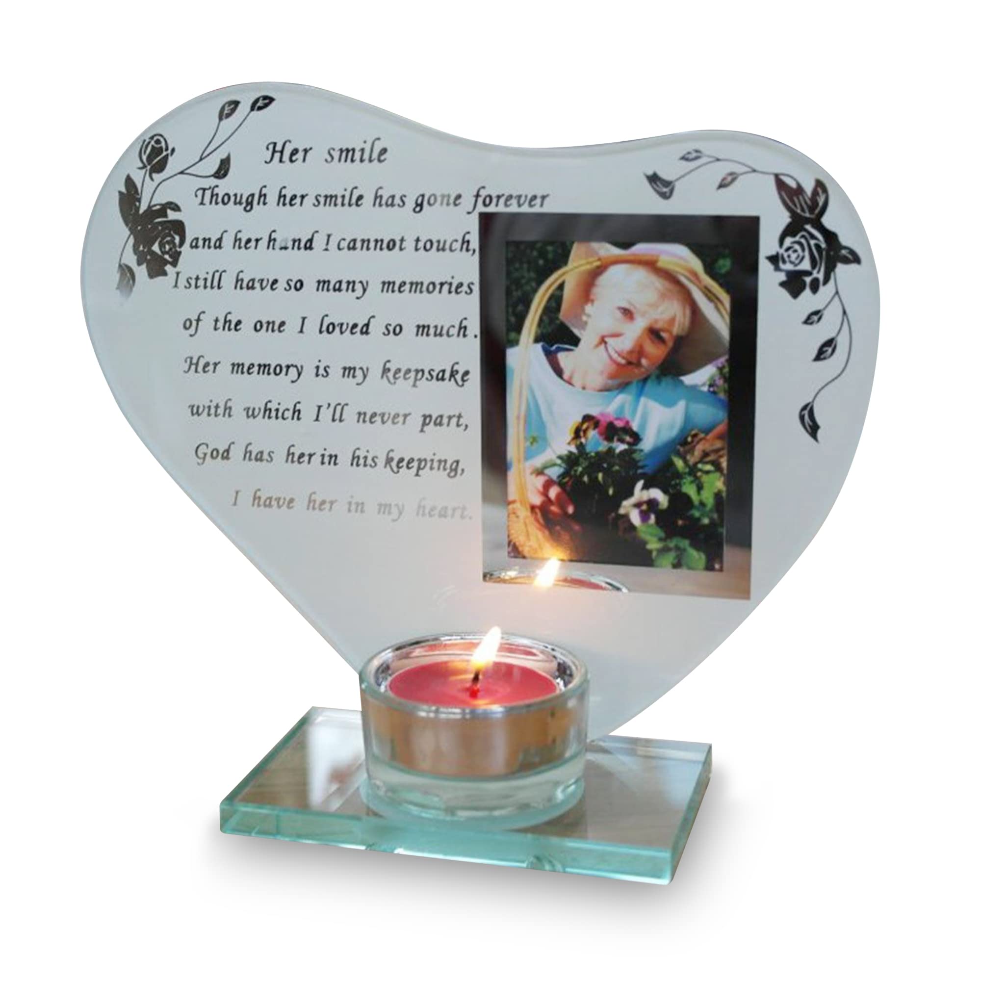ThornessHer Smile - Inspirational Poem, Candle and Photo Holder Glass Memorial Plaque