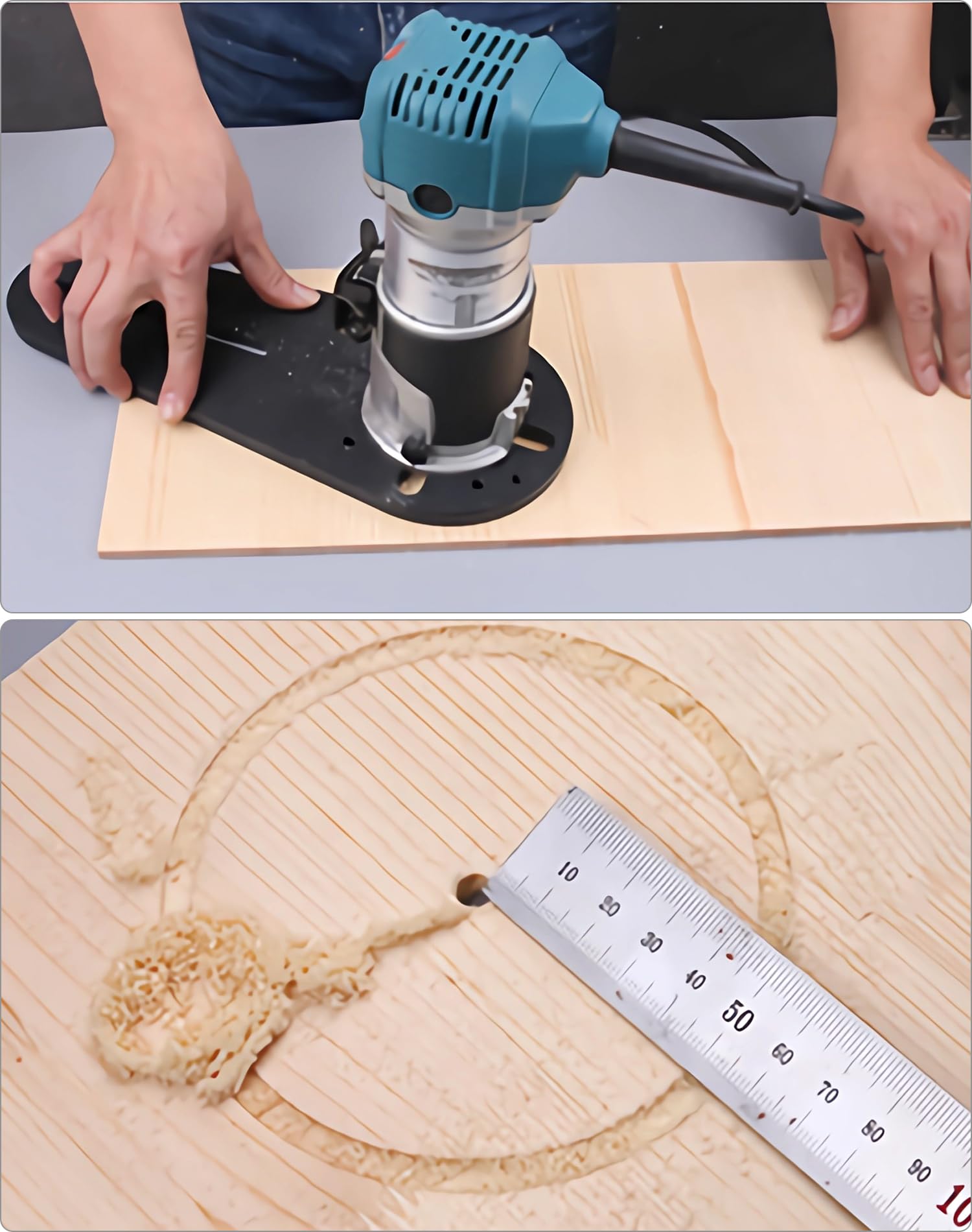 QWORK® Gabarit de coupe circulaire compatible avec fraiseuse à bois électrique Bosch RT0700C DRT50 Makita GMR1 - Diamètre de coupe de 2 cm à 68 cm