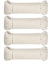 SteadMax 200ft Natural Cotton Rope 3/16 Inch - Heavy Duty Utility Cord for Clothesline, Hammocks, Tents, Camping (4x50ft Pack)