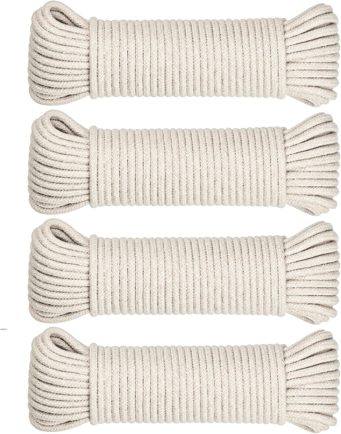 SteadMax 200ft Natural Cotton 3/16 Inch Rope, Heavy-Duty General-Purpose Utility Cord, Clothesline Rope, Ideal for Tents, Hammocks, Halters, Harnesses, Awnings, Outdoors, Sports (4 Pack, 50ft Each)