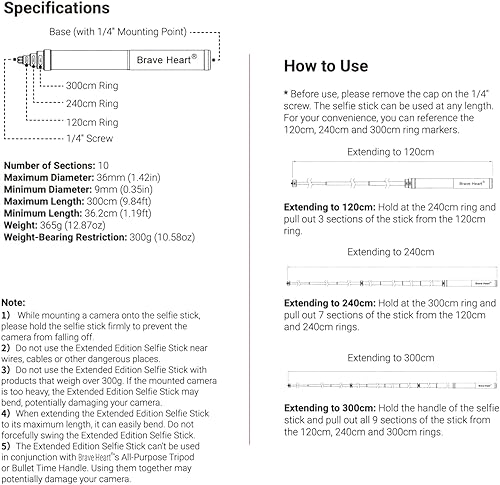 Miniatura 5 de Fibra de carbono telescópica 36cm14in to 3m9.8ft Enhanced Extended Edition Selfie Stick Invisible para Insta360 ONE X3 ONE X2 ONE X ONE RS acción