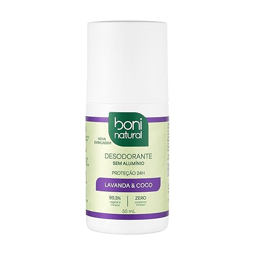 Desodorante Roll-On sem Alumínio, Natural, Vegetal e Vegano, Coco e Magnésio, com Perfume Suave de Lavanda, Boni Natural, 55ml