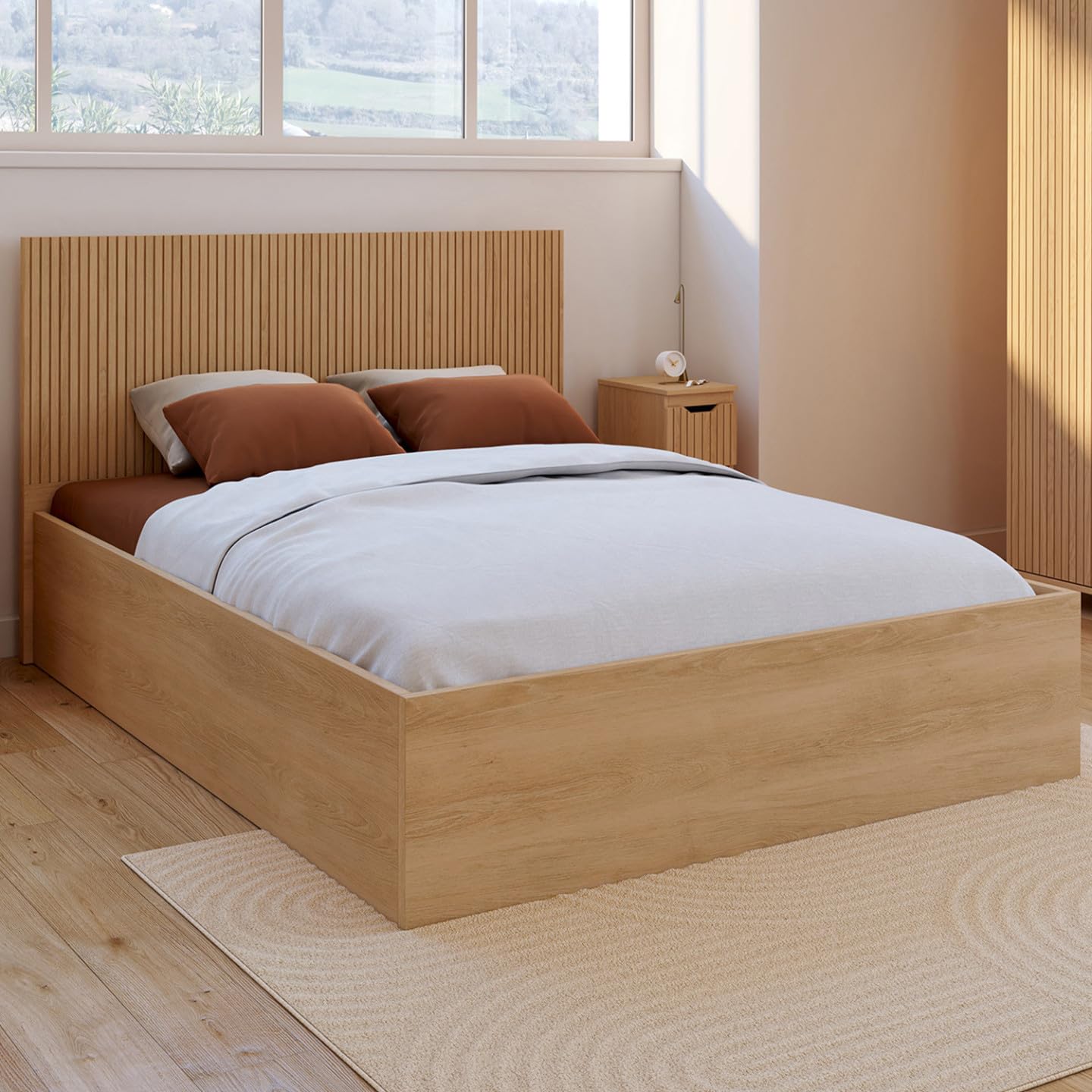 IDMarket - Lit Coffre Double Seaside 140 x 190 cm Effet Lattes et Bois