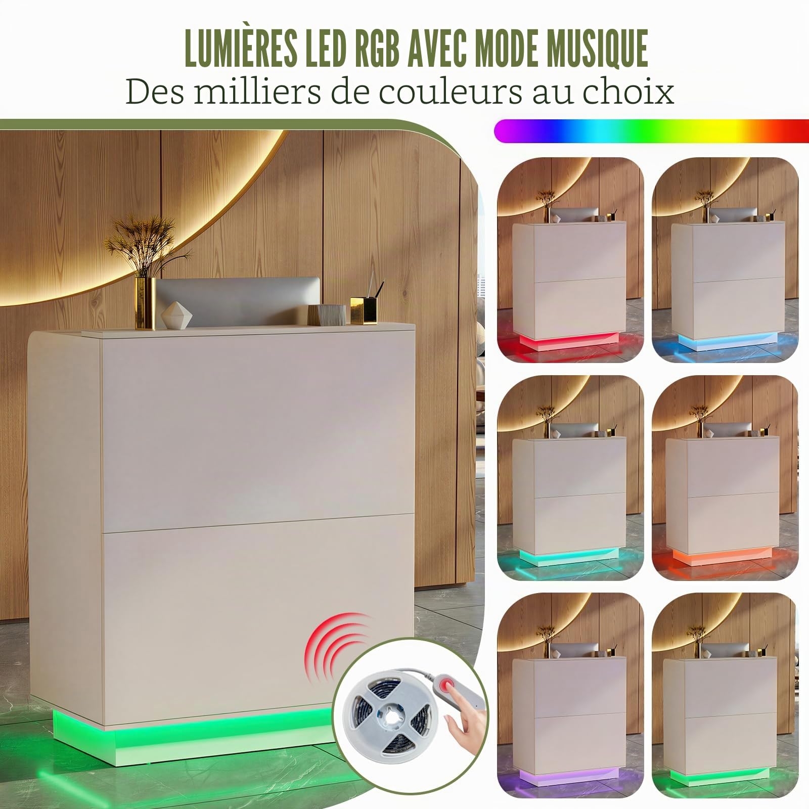 MSFE Comptoir Réception avec LED, Petit Comptoirs Caisse avec Tiroirs Verrouillables, Comptoir Accueil, Simple Moderne Mobilier de Bureau d'accueil pour la Maison, Le Bureau, Le Salon,103X80X45cm
