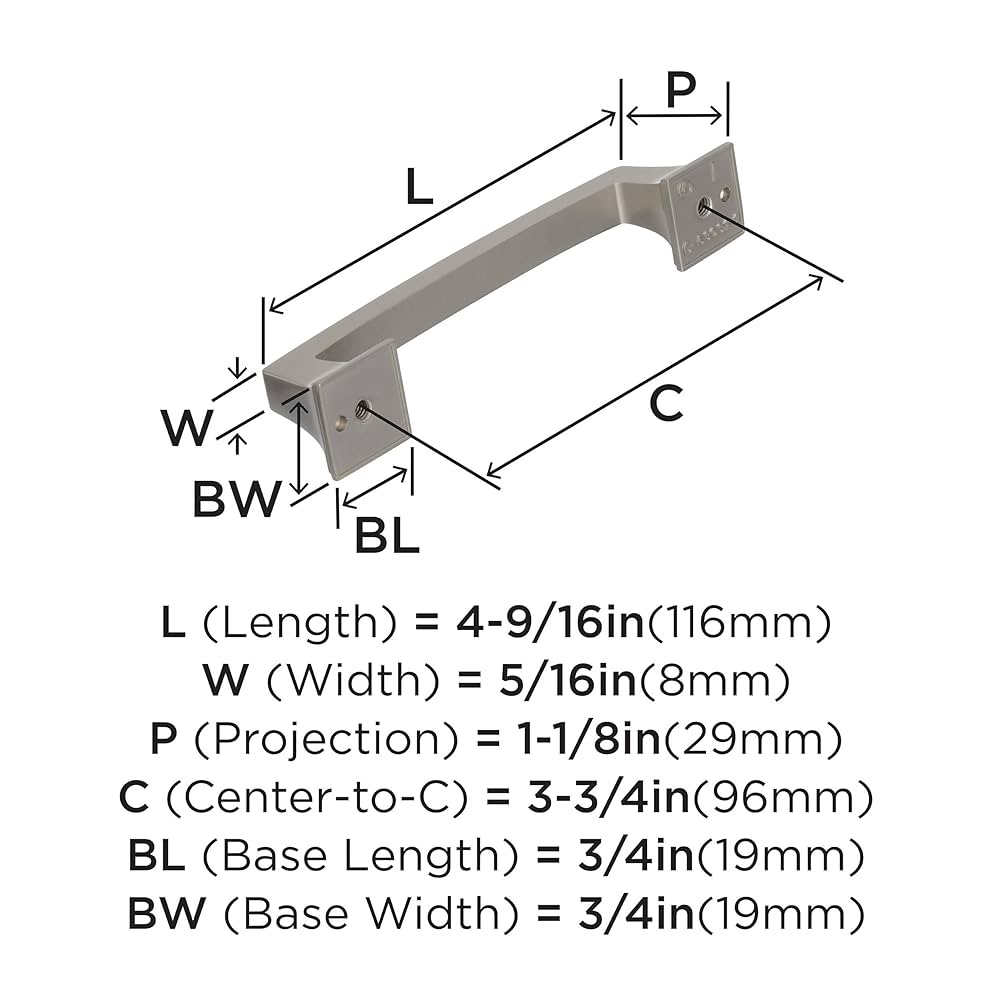 Amerock | Cabinet Pull | Satin Nickel | 3-3/4 inch (96 mm