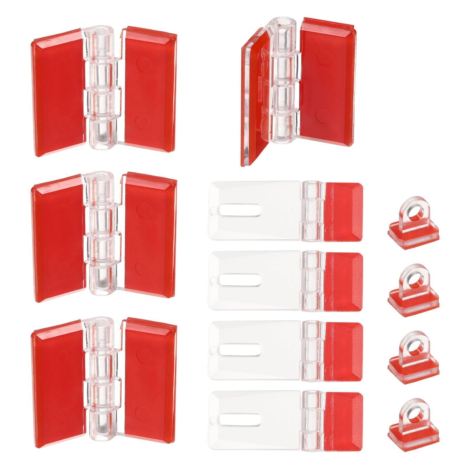sourcing map 4Set 42x16mm Self-Adhesive Latch Buckles Kit and Acrylic Hinges, Transparent Latches Adhesive Continuous Piano Hinges for Aquarium, Acrylic Box, Cabinets, DIY Clear Containers