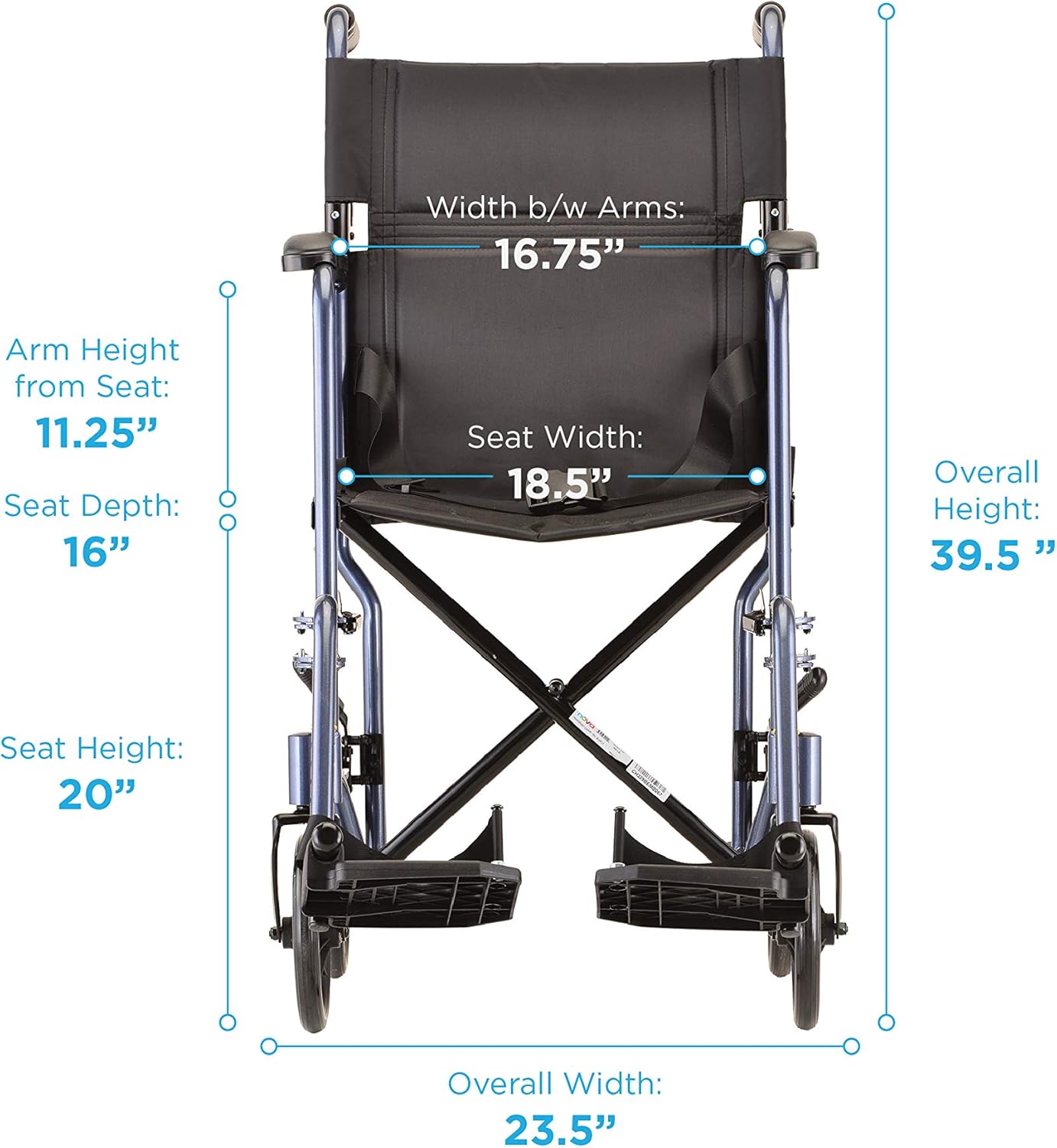 NOVA Medical Products 19" Lightweight Transport/Wheelchair, Blue : Health & Household