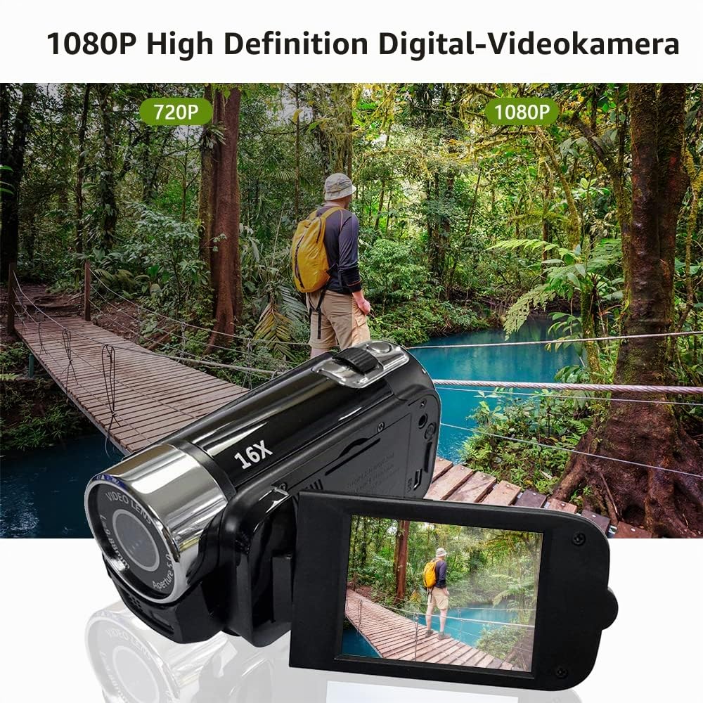 Andoer Tragbare 1080P High Definition Digital Video Kamera DV Camcorder 16MP 2,7 Zoll LCD Bildschirm 16X Digital Zoom Eingebauter Akku