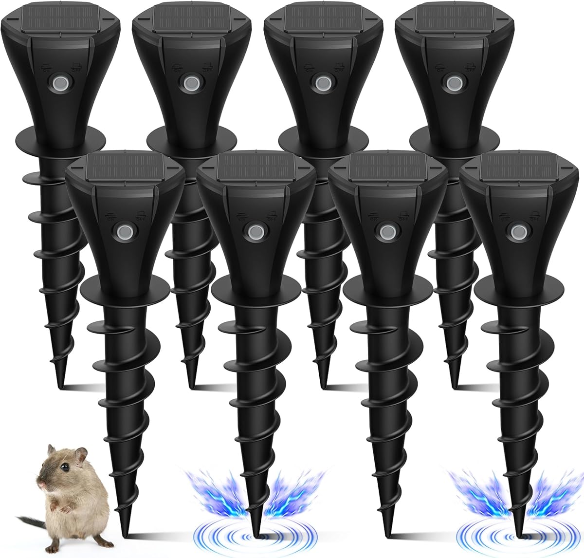 4 Pack Mole Repellent Solar Powered, Snake Vole Repellent Outdoor, Solar Powered Gopher Chaser for Lawn and Garden, Waterproof Sonic Spikes, Get Rid of Moles, Groundhogs, and Rodents