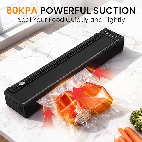 Miniatura 3 de Máquina selladora al vacío para alimentos, 60KPA ahorrador automático de alimentos para secohúmedo, sellador térmico de bolsas con bolsas