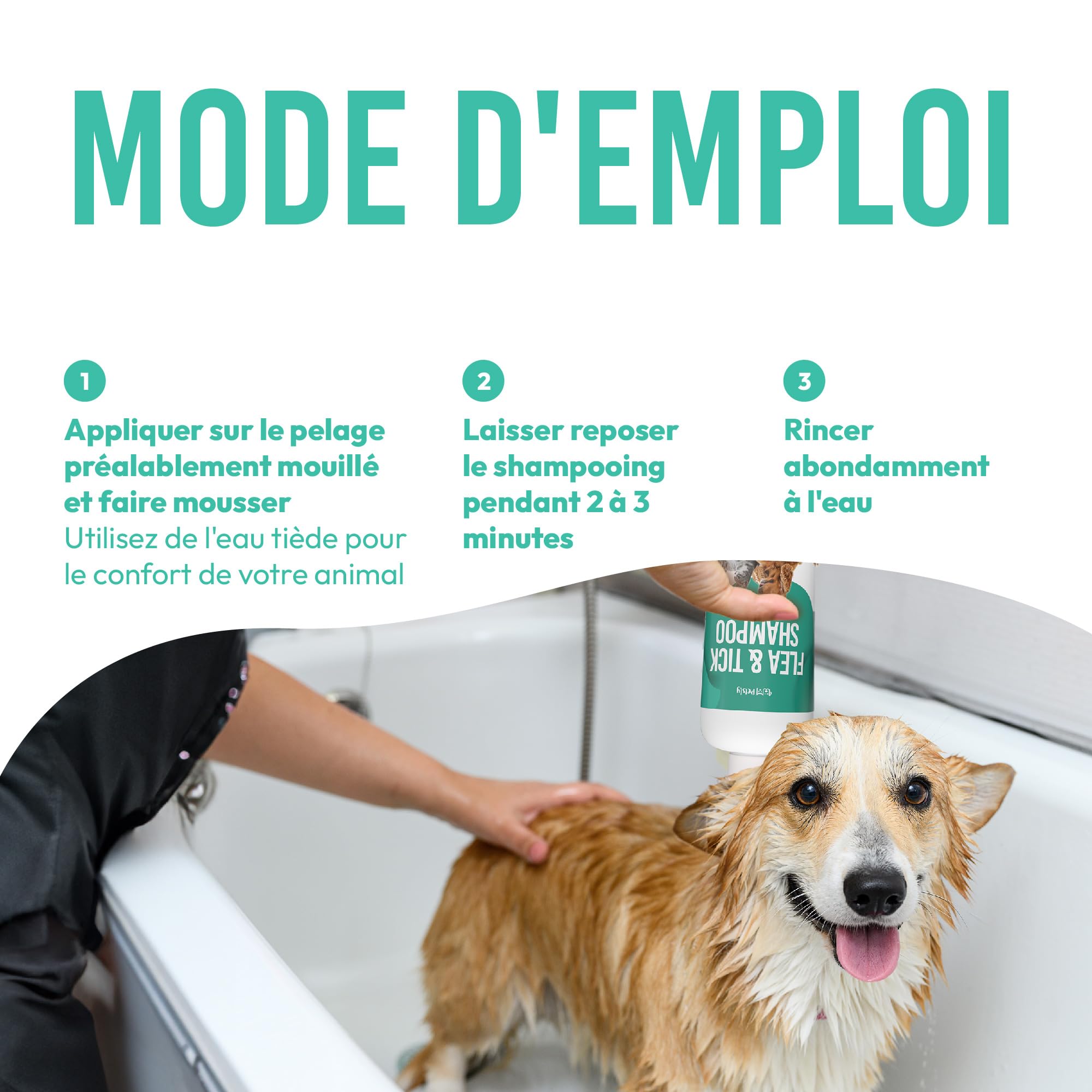 Petsly® Shampoing Anti Puces Chien Chat Chevaux -500ml- Élimine Puces & Tiques - pH Équilibré Peau Sensible, Nettoie, Apaise & Protège - Aloe Vera, Géraniol, Thé Vert, Camomile - Fabriqué en Allemagne