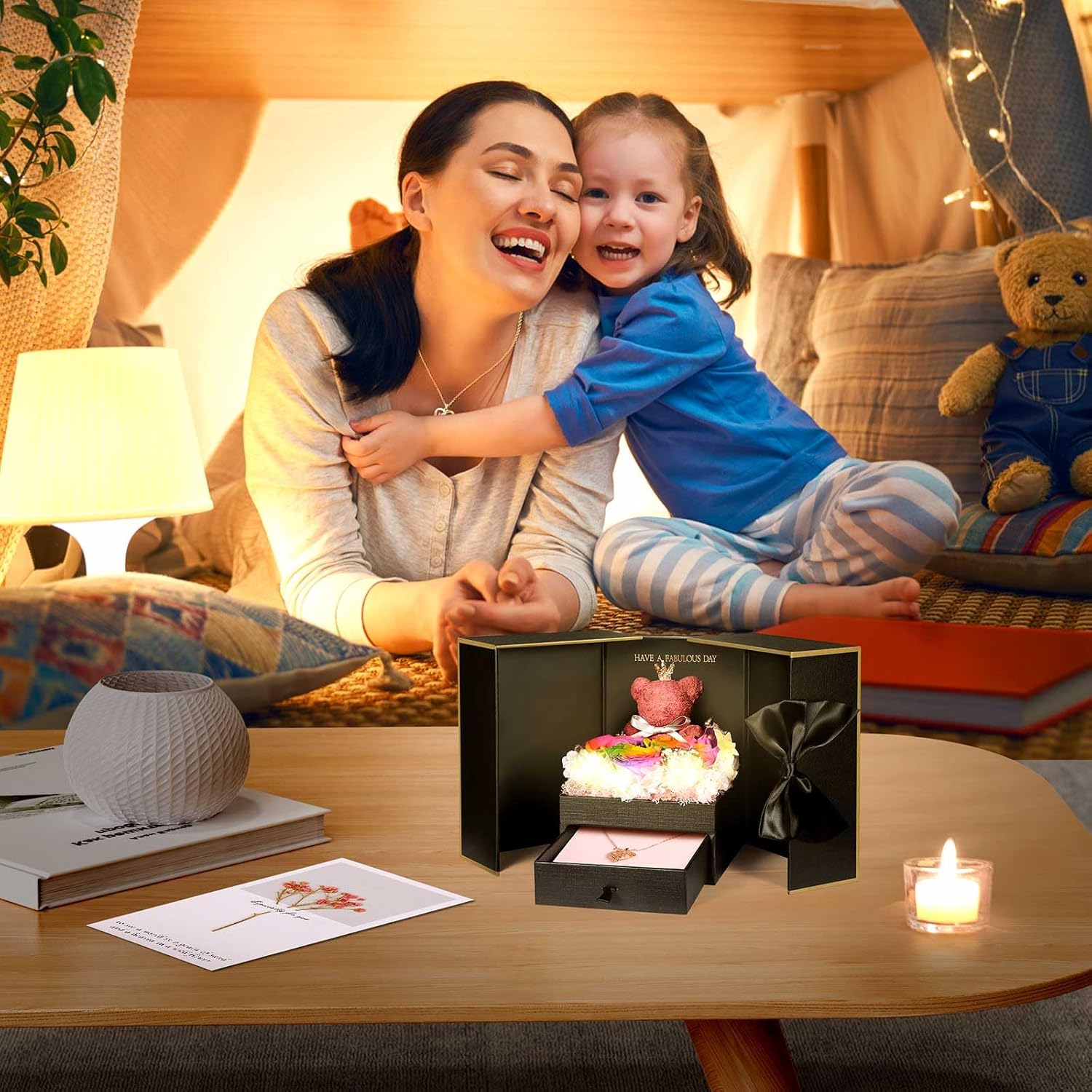 ADDWel Unique Gifts for Mom, Preserved Real Rainbow Rose with 100 Languages I Love You Necklace, Romantic Valentine's Day Birthday Anniversary Present for Mother Mama Stepmom from Daughter and Son - Image 4