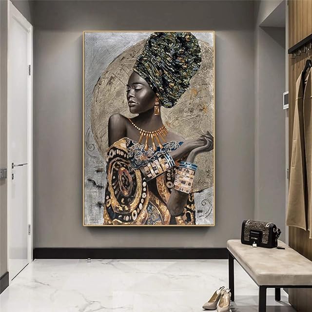 PYROJEWEL Canvas Paintings African Black Woman Graffiti Art Posters and Prints Abstract Wall Art Pictures Living room Wall Decor 80x120cm Frameless