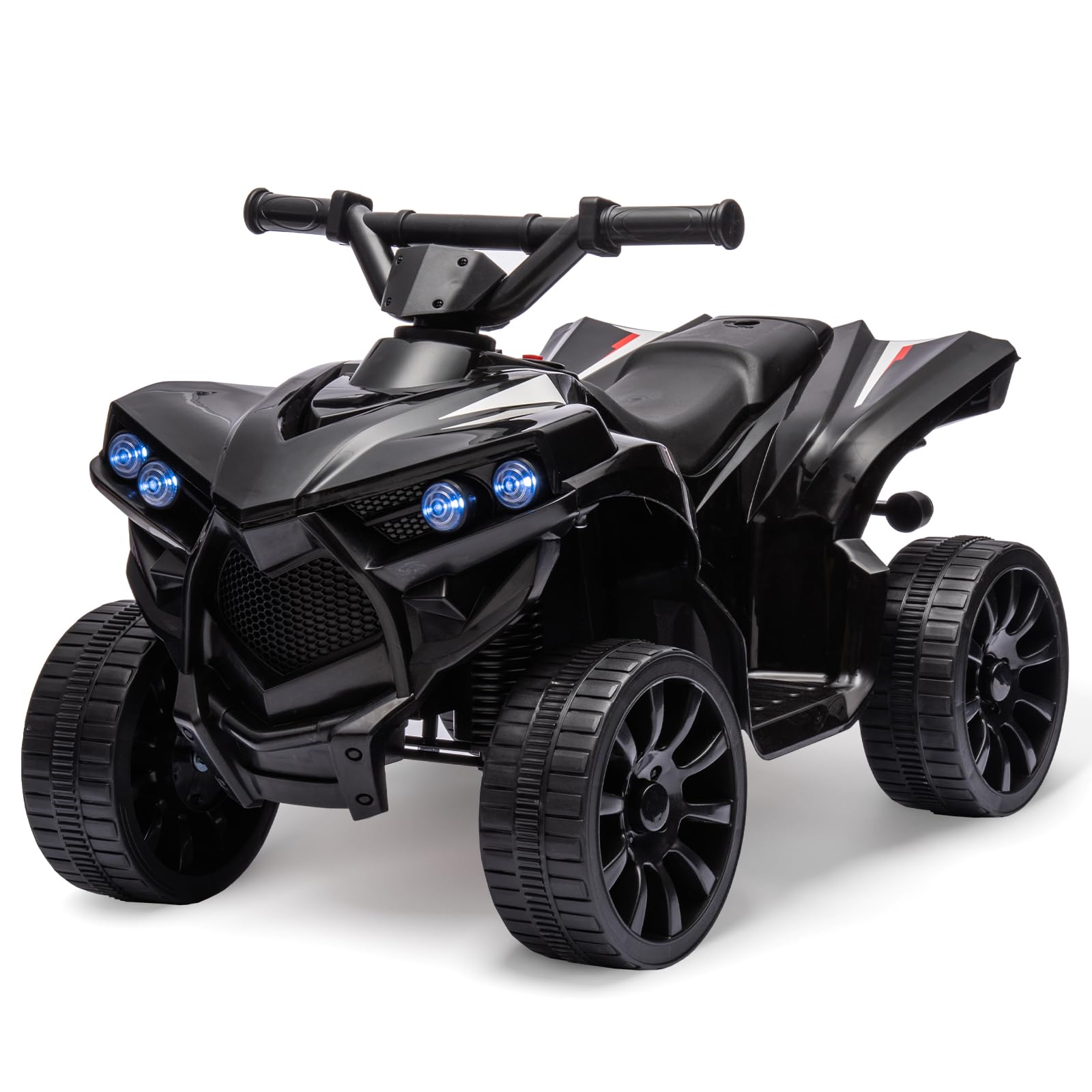 Kids Atv 4 Wheeler, 6V Ride On Toy w/ 1.8 Mph Max Speed, Wear-Resistant Wheels, Led Lights, Foot Pedal and Music, Electric Vehicle Quad Car for Kids Toddlers (Black)