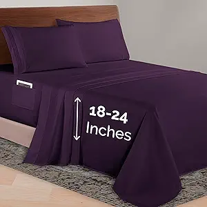 Elegant Comfort Luxurious 1500 Premium Hotel Quality Microfiber 4-Piece Sheet Set, 18-24 Inches Deep - Extra Deep Pocket Sheets - Ultra Soft 4PC Deep Pocket Sheets, Twin/Twin XL, Eggplant-Purple