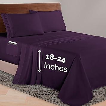 Elegant Comfort Luxurious 1500 Premium Hotel Quality Microfiber 4-Piece Sheet Set, 18-24 Inches Deep - Extra Deep Pocket Sheets - Ultra Soft 4PC Deep Pocket Sheets, Twin/Twin XL, Eggplant-Purple