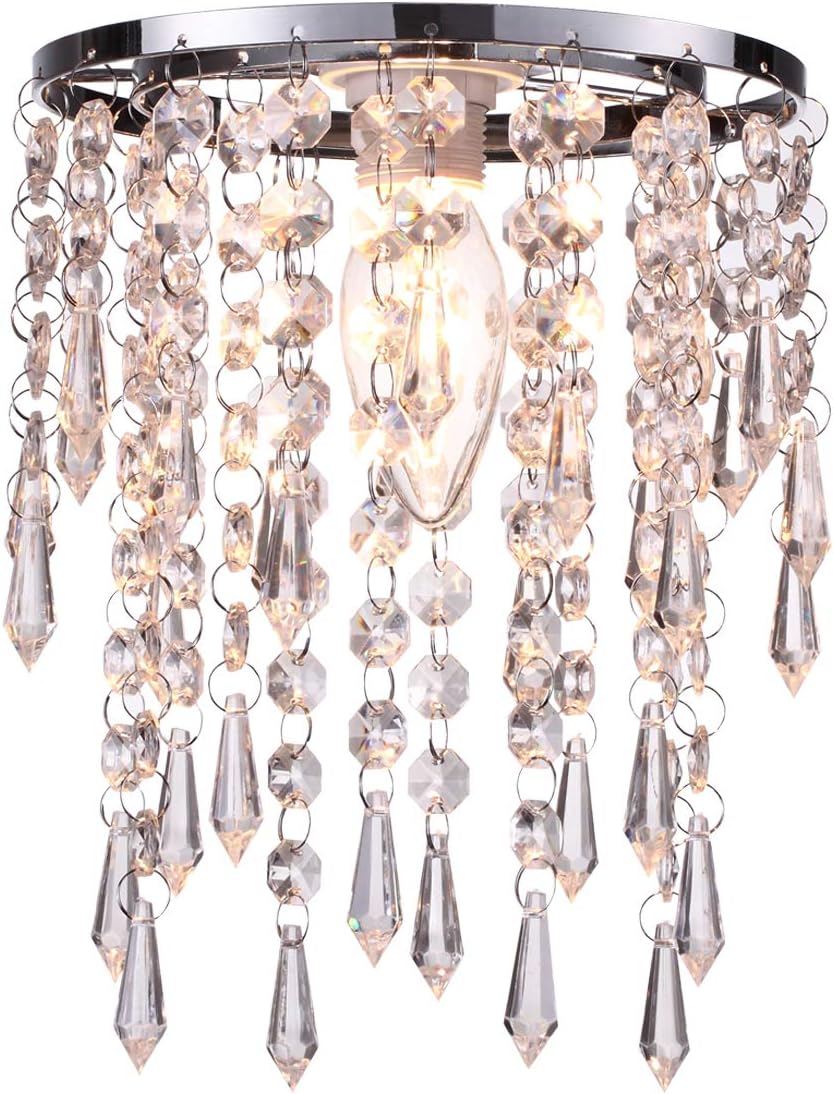 Easy Fit Chrome Pretty Lamp Shade for Bedroom Ceiling Fitting Modern Chandelier Decoration with Elegant Acrylic Jewel Effect Droplets (Clear)