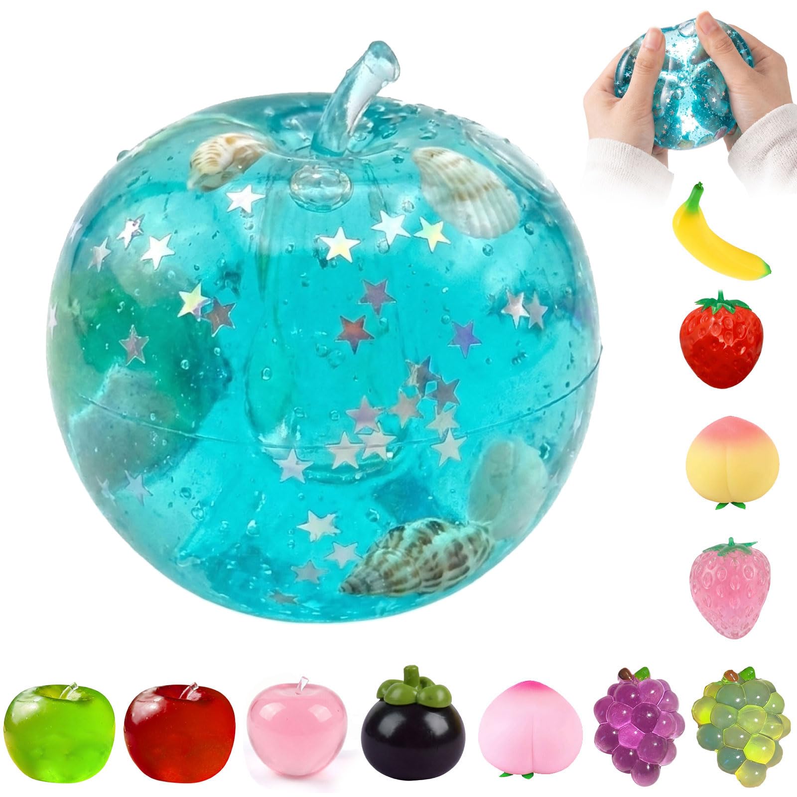 Fruits Squeeze Toys, Cute Apples Squeeze Toys, Squishy Stress Ball Fidget Toy for Kids and Adults Anxiety Relief, Soft Squeeze Sensory Ball Sensory Toys,Funny Desk Decor,Party Favors Gifts (N)