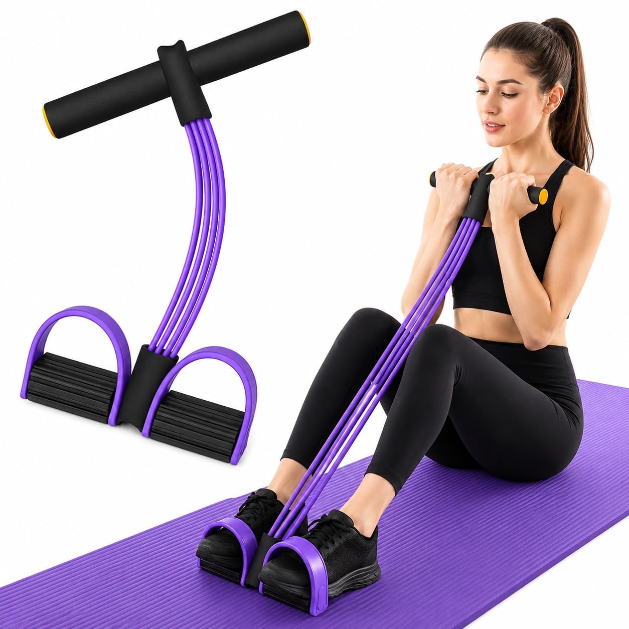 Resistance Training Band 4 Tube Pedal Exerciser with Sit-Up Pull Rope, Multifunction Fitness Tension Band for Legs, Arms, Tummy & Full Body Home Workout Training Equipment-image-27
