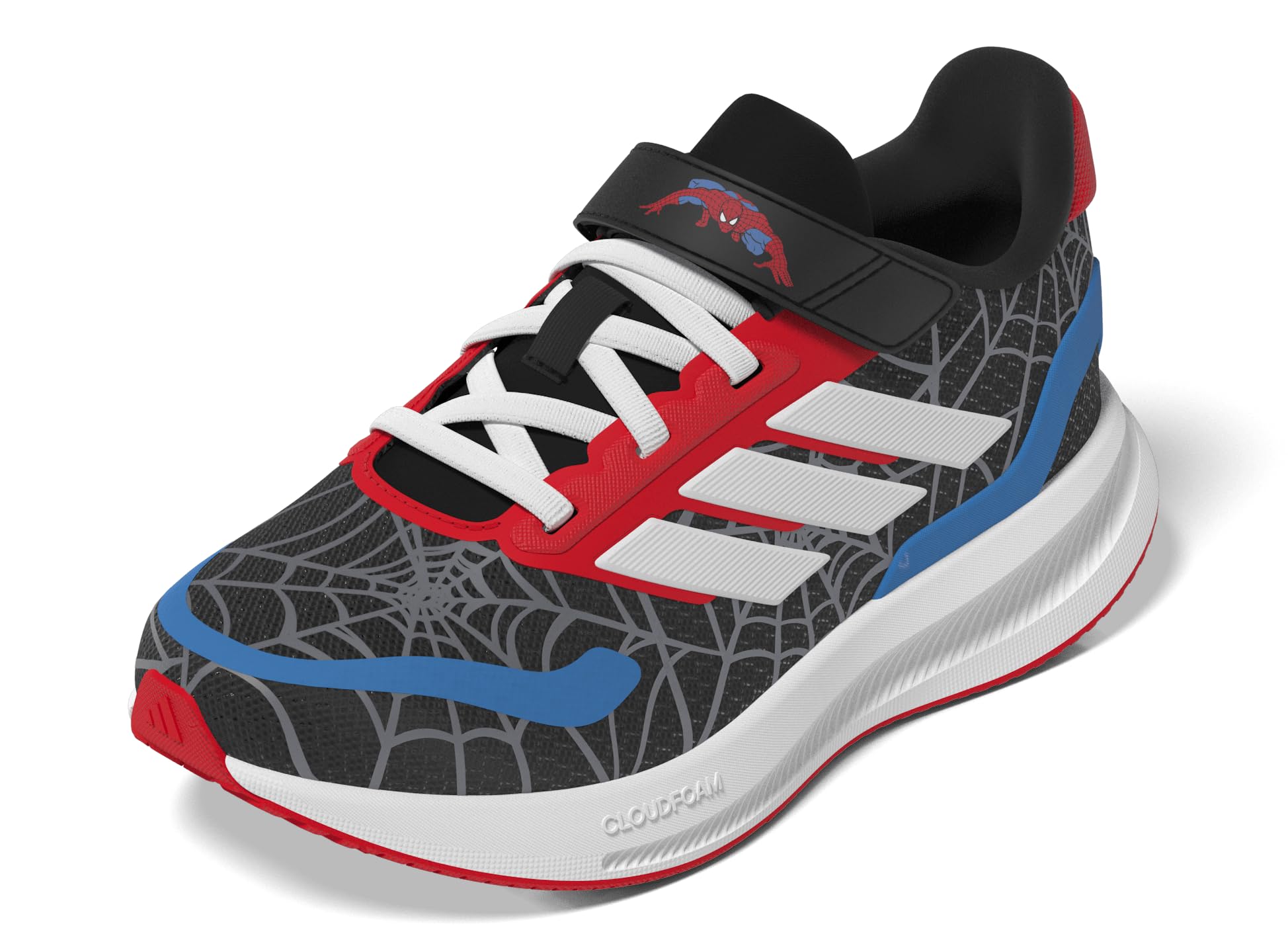 adidas Marvel Run Falcon Elastic Lace & Strap Sneaker, Spider-Man/Black/White/Pure Ruby, 12 US Unisex Little Kid