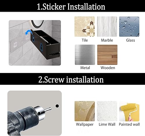 Miniatura 8 de Estante de almacenamiento de baño (juego de 5 piezas), estante montado en la pared con jabonera y soporte para cepillo de dientes, no requiere