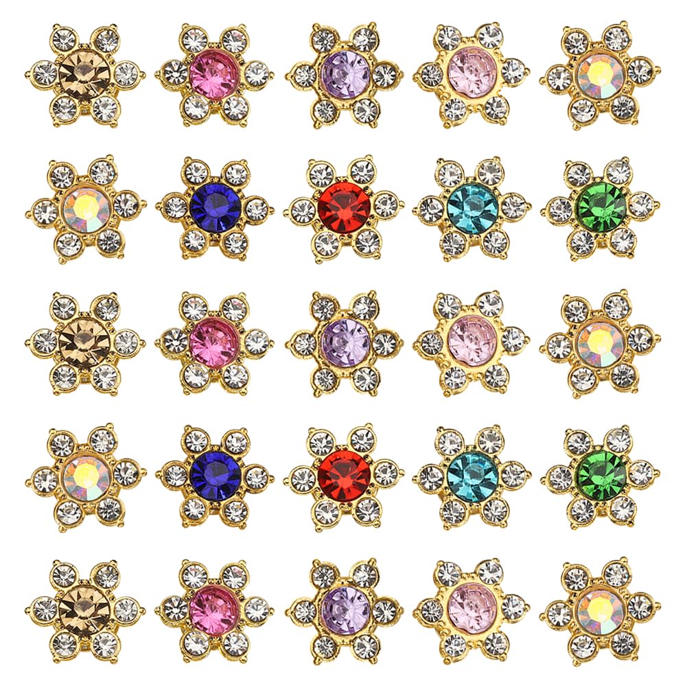 100 Pcs 13mm Sew on Flower Rhinestones Mini Floral Crystals Colorful Small Claw Rhinestones Decorative Flatback Rhinestones Metal Base Rhinestones Craft Rhinestone Embellishments for Decorations