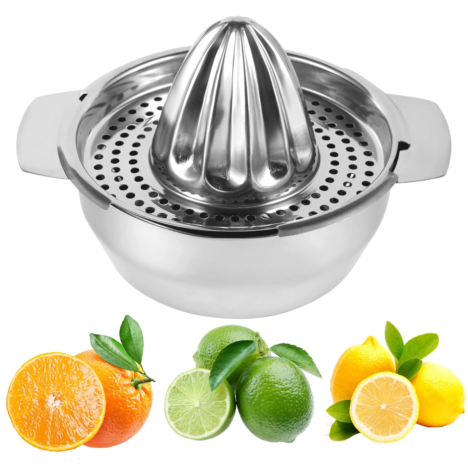 Exprimidor Manual de Cítricos en Acero Inoxidable, Juguera para Limones y Naranjas con Recipiente 400ml