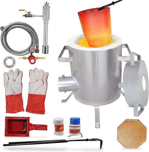 Kit de horno de fusión de propano de 13.2 lbs - Kit de horno de fusión con crisoles para fundir metal, pinzas y guantes, molde de lingote para
