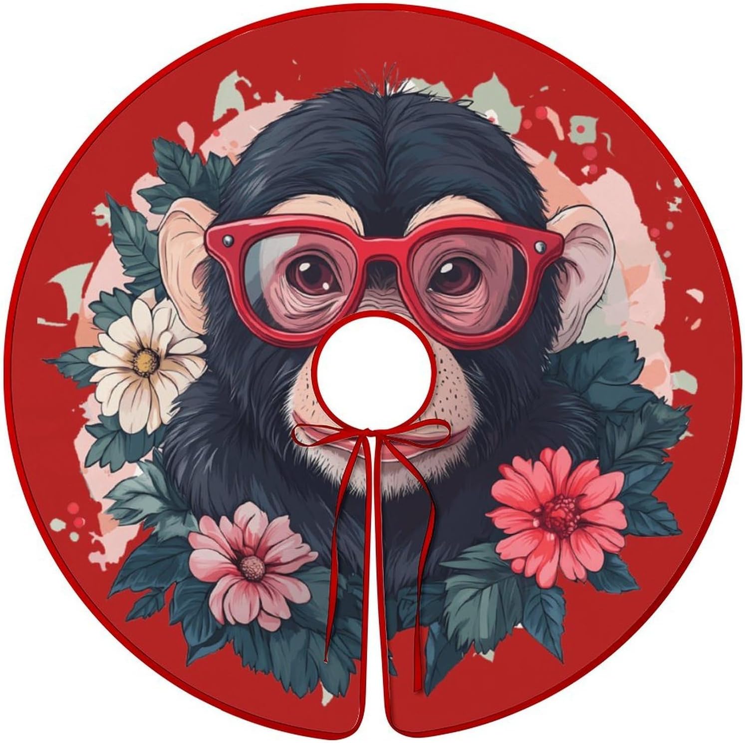 Funny Monkey Christmas Tree Skirt Ornaments Christmas Tree Mat for Home Party Holiday Decorations